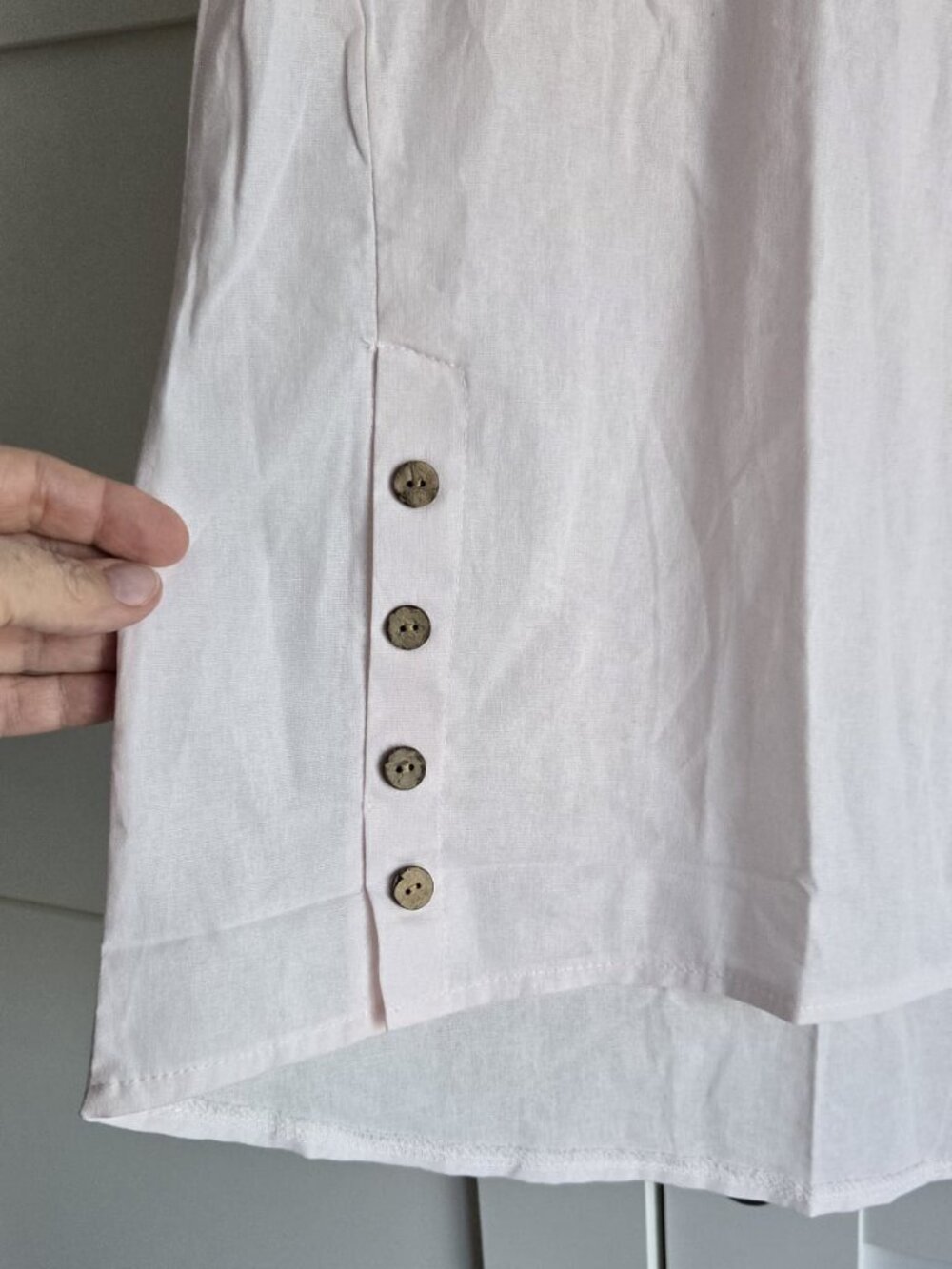 Pale Pink 100% Linen High Low Tunic Top Button Detail PTP24 - Picture 4 of 9